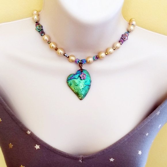 Hand Crafted Jewelry - VALENTINE'S DAY ALERT!!! Chunky Beaded Heart Necklace! Vibrant Colorful + Spunky